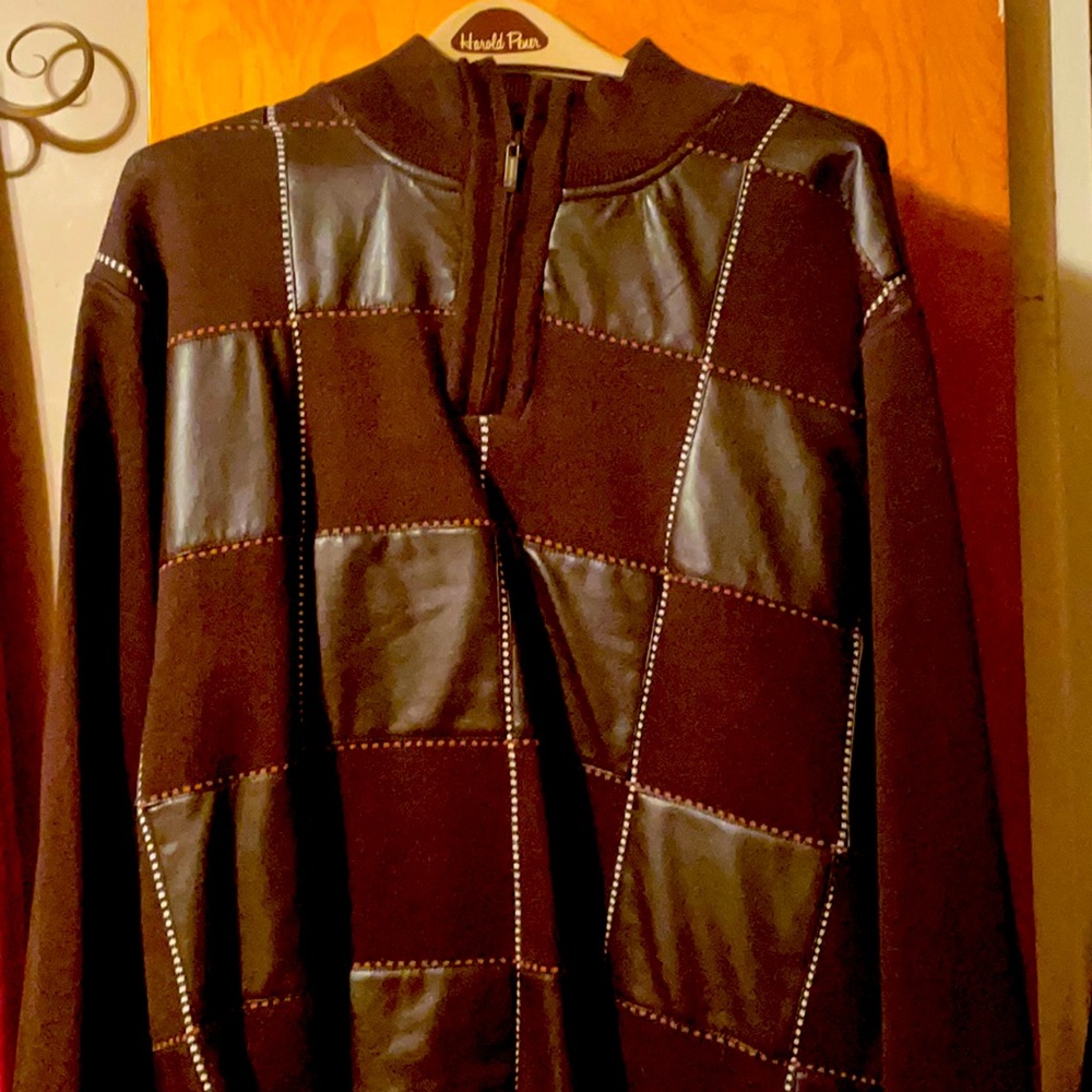Brown leather front sweater